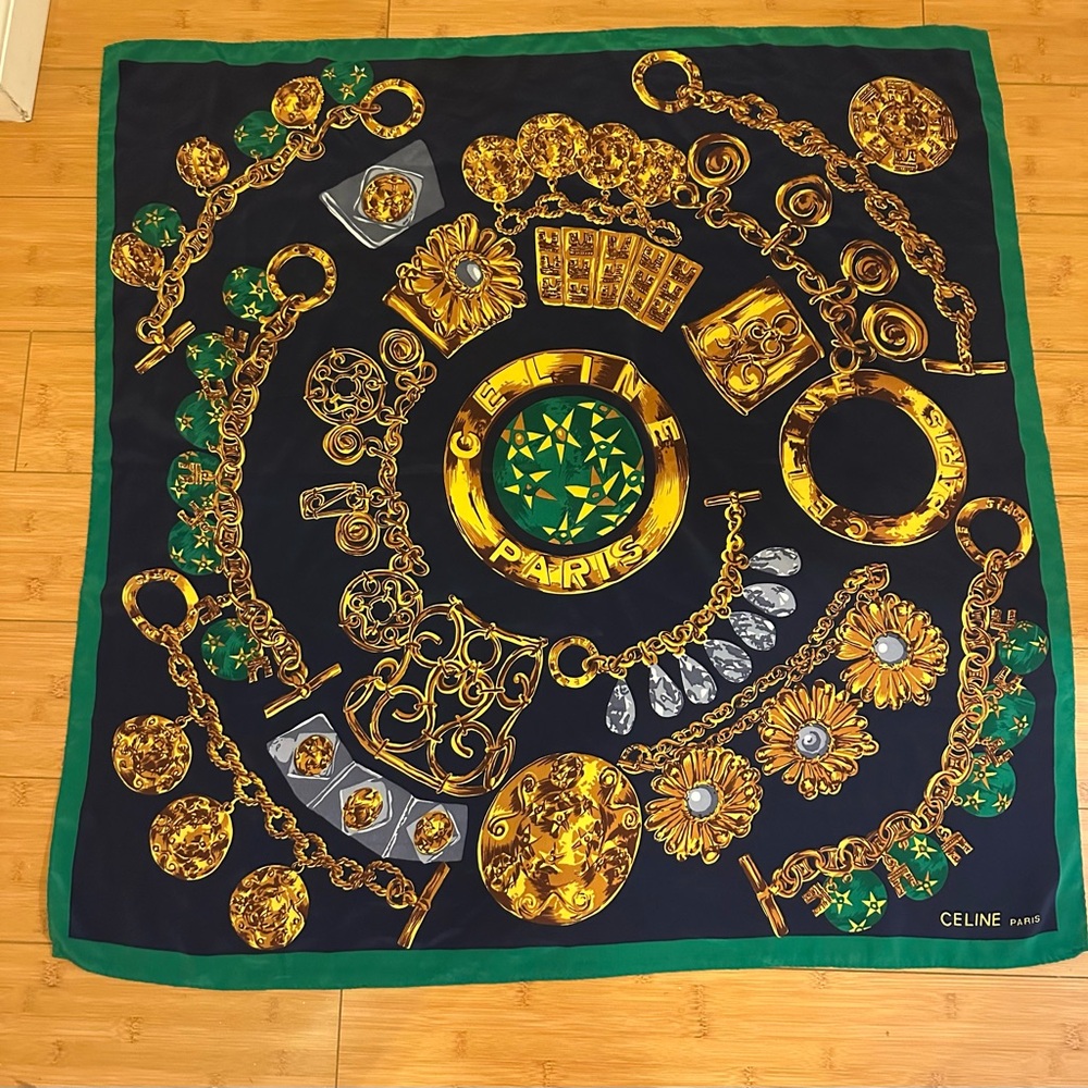 Celine Paris Navy and Gold Scarf